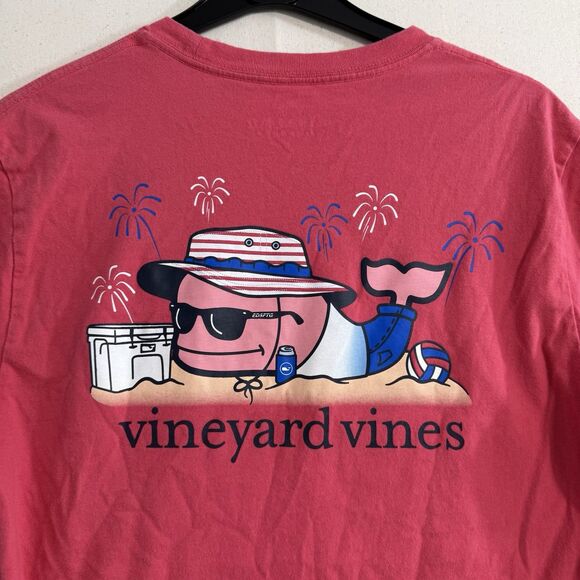 Vineyard Vines American beach whale short sleeve pocket tee Men Size Small Pink - Picture 7 of 8